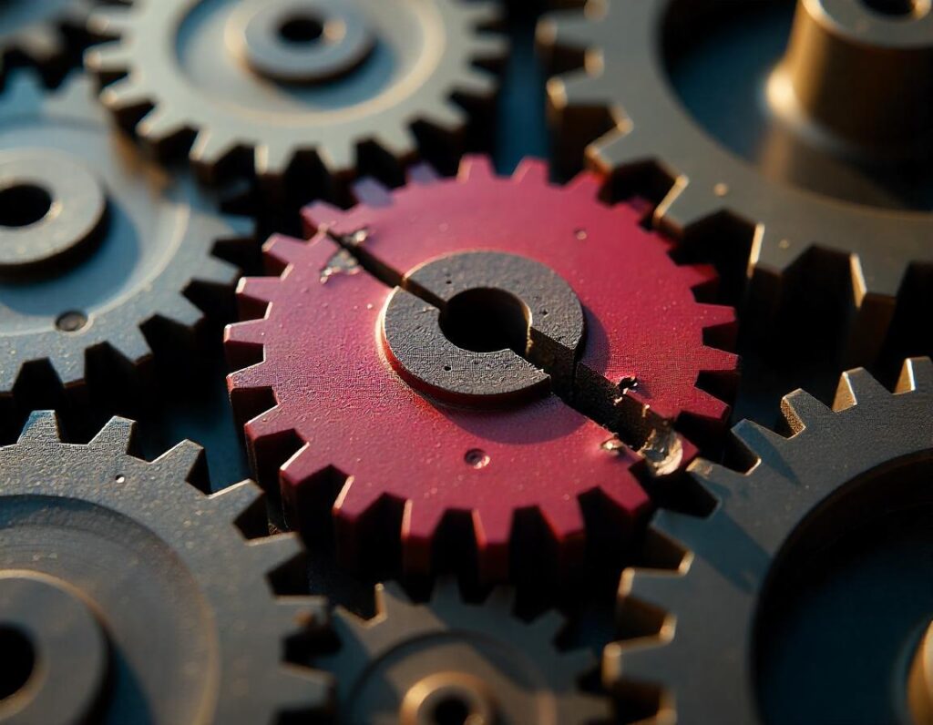 A broken cog representing a business winning process that is not enabling growth